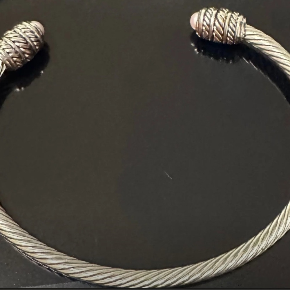 Cable Cuff Bangle Hinged Bracelet Silver Tone - image 2